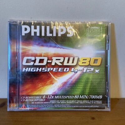 Philips CD-RW 80 4x 12x - 80MIN / 700MB Rewritable Blank CDRW Disc NEW & SEALED - Image 1 of 4