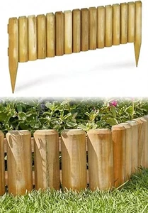 1M Wooden Log Picket Fence Garden Edging Lawn Border Flower Outdoor Patio Fence - Picture 1 of 9