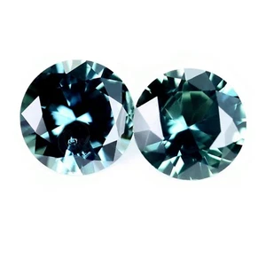 Certified Natural 0.85ct Teal Sapphire 4.6mm Brilliant Cut Round Matching Pair - Picture 1 of 2