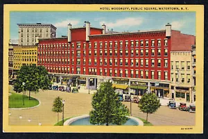 HOTEL WOODRUFF WATERTOWN NY CARTOLINA LINO PIAZZA PUBBLICA - Foto 1 di 2