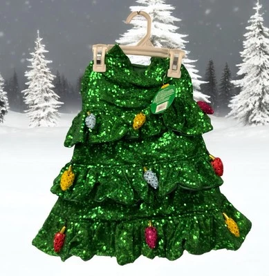 Merry & Bright Holiday Christmas Pet Dog Apparel Sequin Tree Costume Size M - Image 1 of 4