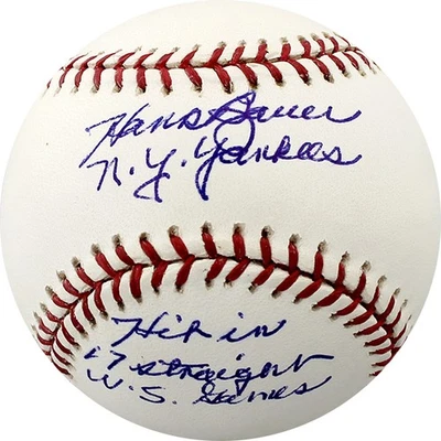 Hank Bauer Autographed AL Baseball NY Yankees, Hit In 17 Straight WS Games PSA - Image 1 of 2