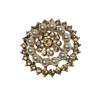 Broche Pin Monet Vintage Tono Dorado Imitación Perla Círculo Marcado 1.75" - Imagen 1 de 6
