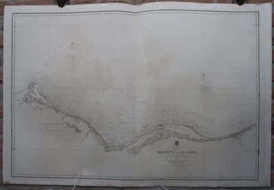 Estampa antiga-GRÁFICO MARÍTIMO-EGITO-ÁFRICA-DAMIETTA-EL ARISH-Escritório Almirantado-1857 - Imagem 1 de 2