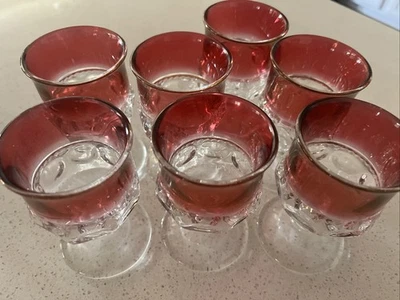Vintage Indiana Glass Kings Crown Thumbprint Glass Ruby Red Mini Goblet Set Of 7 - Image 1 of 2