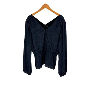 Blusa Banana Republic Talla L Negra Cuello en V Peplum Manga Larga Estampado Animal Nueva con Etiquetas - Imagen 1 de 9