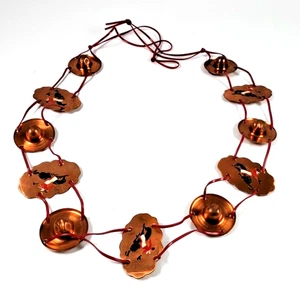 VTG Western Rodeo Souvenir Necklace Hand Painted Cowboy on Copper Discs W/Hats - Picture 1 of 8