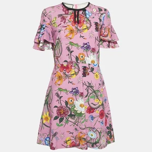 Gucci Pink Floral Print Jersey Flared Sleeve Mini Dress XL - Picture 1 of 7