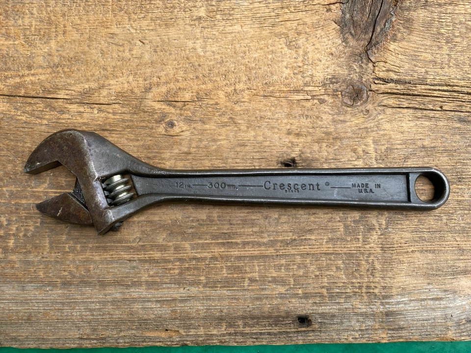 Llave Ajustable Crestoloy Vintage Media Luna 12" 300mm Óxido Negro Hecha en EE. UU. Foto 1 de 4