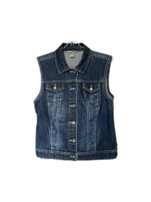 Christopher & Banks Vintage Dark Denim Jewel Buttons Vest Women’s Small Petite - Image 1 of 4