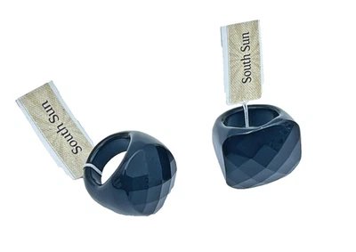 South Sun Set of 2 Black Faceted Acrylic / Enamel Rings Size 9 - Image 1 of 4