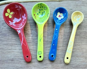 Measuring Spoon Set Ceramic Red Green Blue Yellow Decorative - Picture 1 of 2