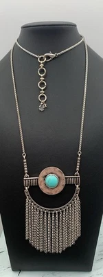 Lucky Brand Silver Tone And Faux Turquoise Statement Fringe Pendant Necklace - Image 1 of 4