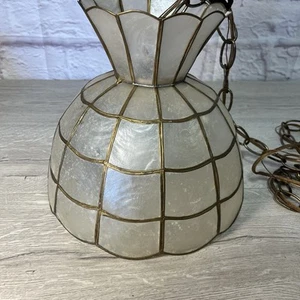 Capiz Shell Hanging Swag Lamp Light Chandelier MCM Vintage 60’s-70’s - Picture 1 of 24