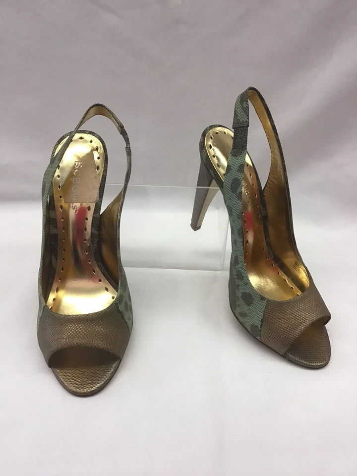 Tacones BCBG Niñas Dorado Verde y Marrón Estampado Serpiente Talla 8 Foto 1 de 4