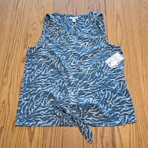 NINE WEST Button Front Tie Front Sleeveless Blouse Tank Blue Womens Medium - Picture 1 of 6