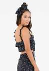 Lucca Couture Crop Top Ruffle Strap Navy Floral Print Blouse Boho SZ L NWT