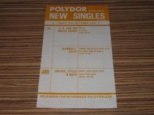 POLYDOR RECORDS - 1969 PROMO DEALER FLYER SINGLE RELEASES (CROSBY STILLS & NASH) - Picture 1 of 3