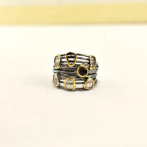 Slice Polki Diamond Ring 925 Sterling Silver Oxides Victorian Ring For Her - Picture 1 of 8