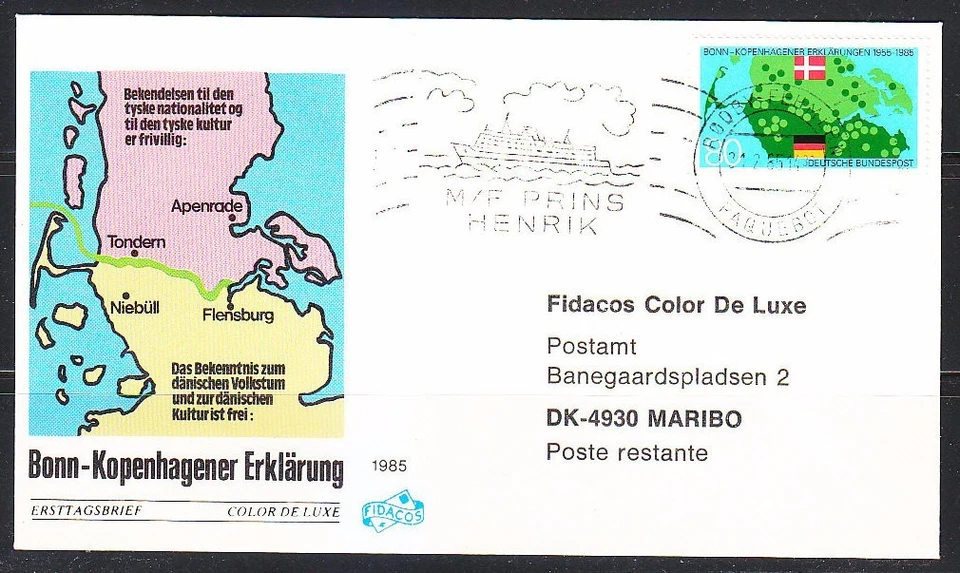 Germany  1985 ship cover Bonn-Copenhagen Prinz Henrik Paquebot Mi 1241 Sc 1437 - Image 1 of 1