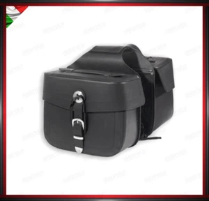 COPPIA BORSE LATERALI RIGIDE BISACCIE 9 LITRI MOTO IN PELLE NERO VINTAGE COPPER - Picture 1 of 1