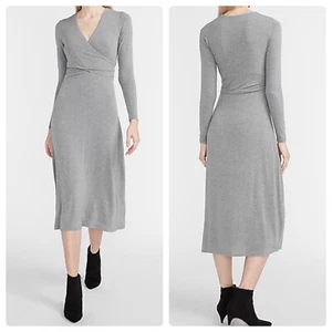 Express Long Sleeve Cross Front Knit Midi Dress gray size XS - Picture 1 of 9