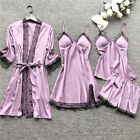Sleepwear Pajamas Sets Silk Women's Dress Sleepwear Lace Dress 4pcs Female