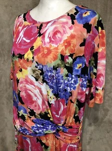 2X Plus Floral Dress Maxi Short Sleeve Stretch Multicolor #392 - Picture 1 of 7