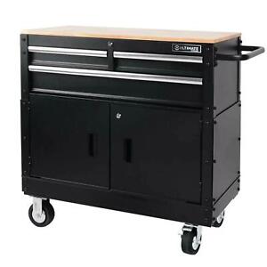 ULTIMATE 36" Mobile Workbench Tool Chest Cabinet Trolley Storage Steel Wood NEW