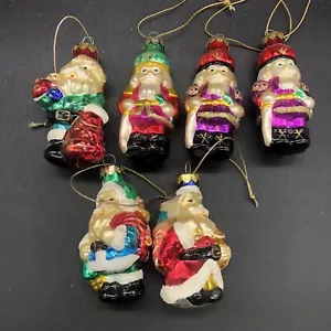 Vtg 6 Glass Santa & Nutcracker Ornaments 3.5” Assorted Colors Hand Painted Faded - Picture 1 of 18