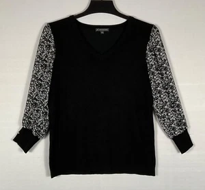 Adrianna Papell Sweater Women Small Black Mix Fabric Pullover Long Floral Sleeve - Picture 1 of 7