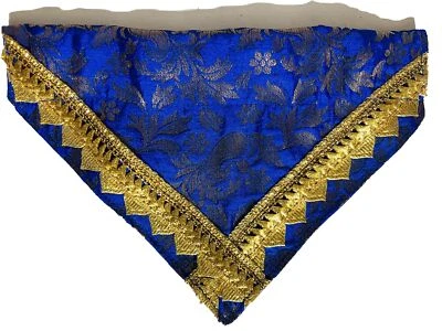 Desi India Blue Golden Silk Brocade Over Collar SlideOn Pet Dog Bandana Scarf S - Image 1 of 4