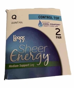 2 Pair Leggs Sheer Energy Cool Comfort Medium Support Leg Q Suntan - Picture 1 of 6