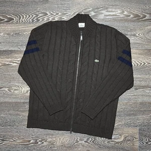 Vintage LACOSTE Cable Knit Doubleside Zipper Wool Sweater size Large - Picture 1 of 10