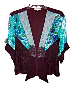 GORGEOUS SPENSER ALEXIS SZ LARGE Aqua Floral Sheer Kimono Jacket EUC - Picture 1 of 6