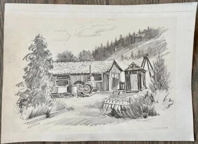 Dibujo impresionista vintage original California Plein Air firmado LEONARD SCHEU Foto 1 de 4