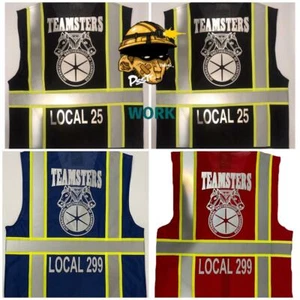 🚧 TEAMSTERS UNION BLACK REFLECTIVE SAFETY VEST 🚧 👉🏼 ADD YOUR LOCAL # 4 FREE - Picture 1 of 10