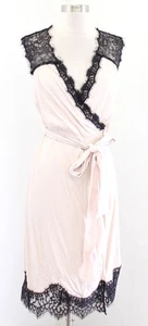 NWT by Anthropologie Lace Trim Wrap Midi Dress in Neutral Black Size XS V Neck - Picture 1 of 7