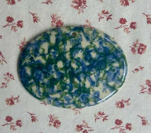 Esponja de cerámica vintage HENN azul y verde doble esponja ovalada cesta etiqueta nueva de stock - Imagen 1 de 3