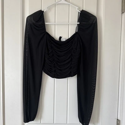 Женская блузка с разделенным H&M черная с длинным рукавом укороченный квадратный вырез размер S - Изображение 1 из 4