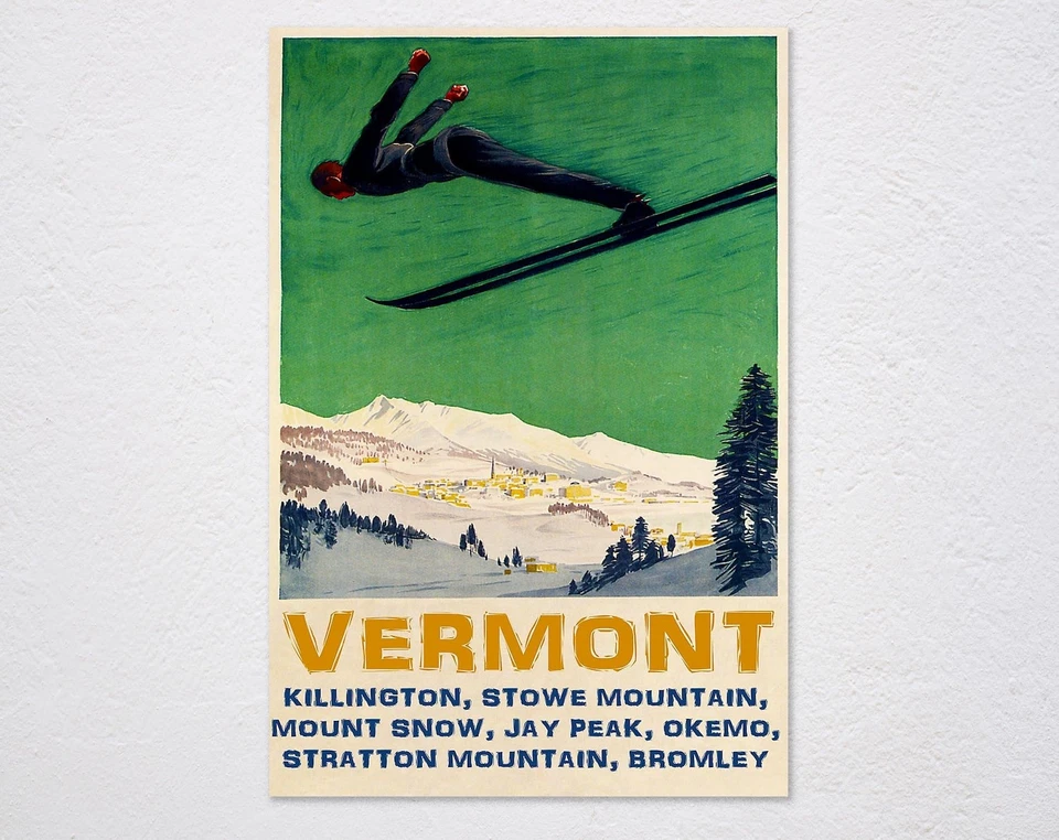 Killington Stowe Вермонт лыж плакат, ретро спуск винтажная реклама настенное искусство - Изображение 1 из 1