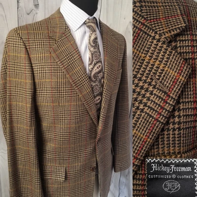 Vintage Hickey Freeman Tweed Plaid Men Blazer 42L 44L (41) Sports Coat Jacket - Image 1 of 4