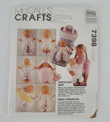 McCalls 7398 Rock A Bye Baby DOLL Clothes Carrier Bag Sewing Pattern UNCUT Vtg - Image 1 of 3