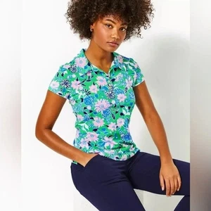 Lilly Pulitzer Frida Scallop Polo Top Spearmint Golf Till You Drop Women Medium - Picture 1 of 12