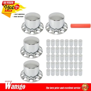 Semi Truck Chrome Axle Cover W/33mm Thread-On Cylinder Nut Covers Set of 4 - Picture 1 of 12