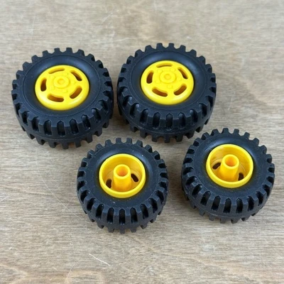Tamiya Car Yellow Wheels Black Rubber Tires Unused Set of 4 Replacement - Image 1 of 4