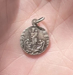 Medal Notre Dame De Boulogne France ½” Silver Mary Pendant Round Antique Sea - Picture 1 of 11