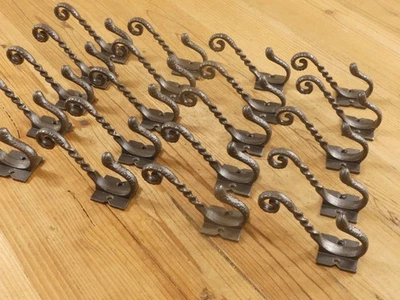 20 Iron Antique Style Coat Hooks Hat Rack Tree Restoration Double Long Fancy Lot - Image 1 of 4