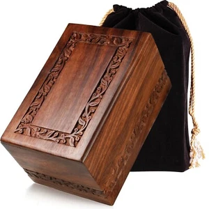 SOULURNS - Border Engraved Rosewood Cremation Urns for Human Ashes Adult Male... - Picture 1 of 7
