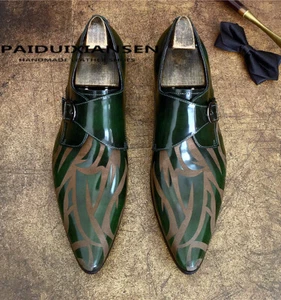 Men's Real Leather Carved Shoes British Pointed Toe Buckle Business Formal Shoes - Picture 1 of 23